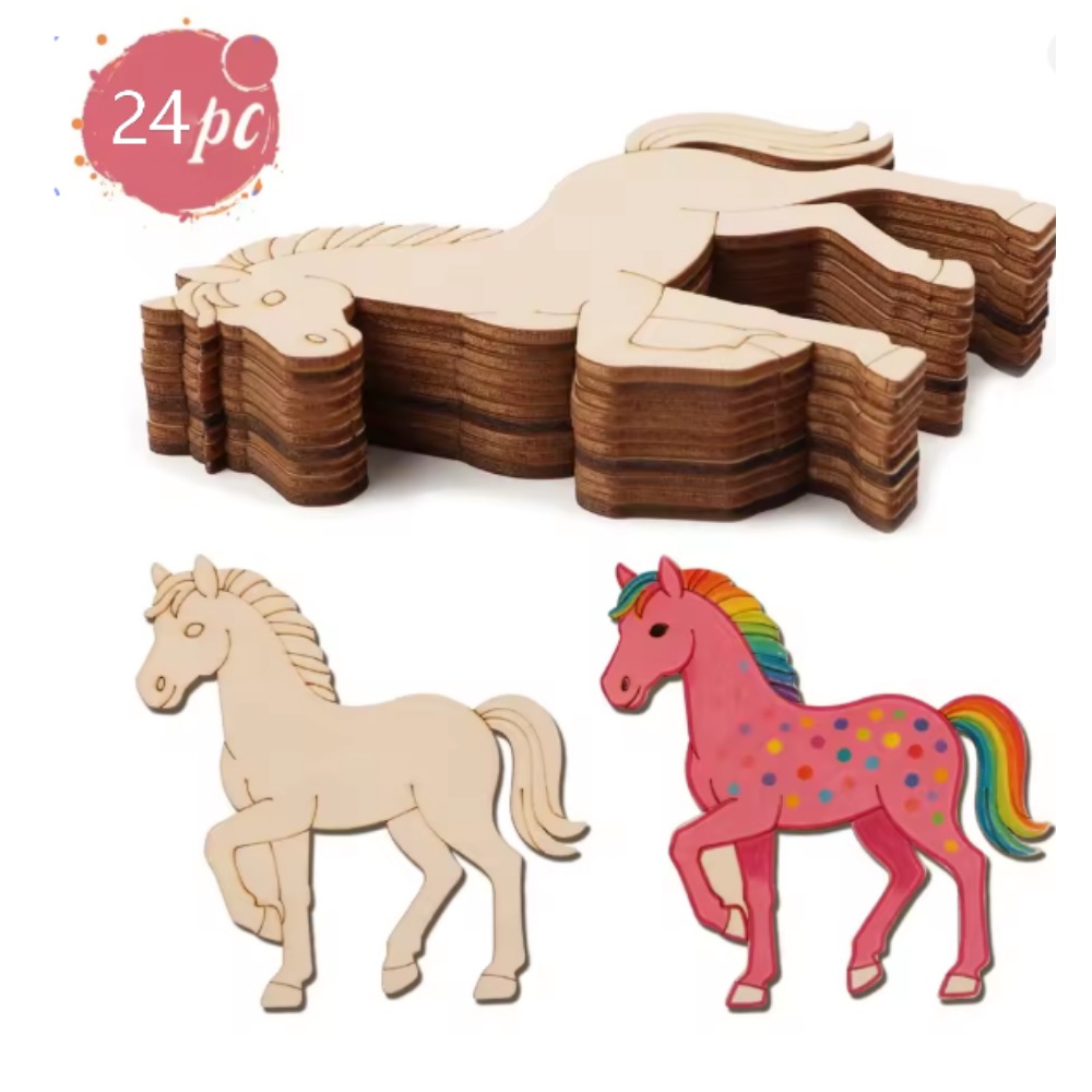 24Pcs Unfinished Horse Wooden  - Art Craft Horse recension och pris