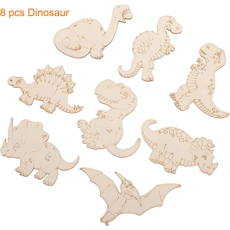 8/24 Pieces Unfinished Wooden  - Art Craft Dinosaurs recension och pris
